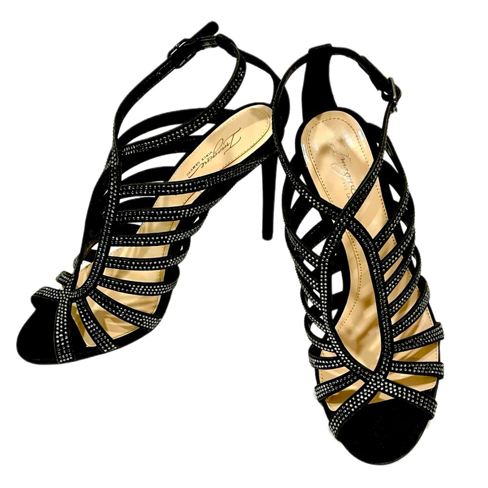 IMAGINE VINCE CAMUTO Raychel Lattice Sandal in Black & Clear Rhinestones Size 9